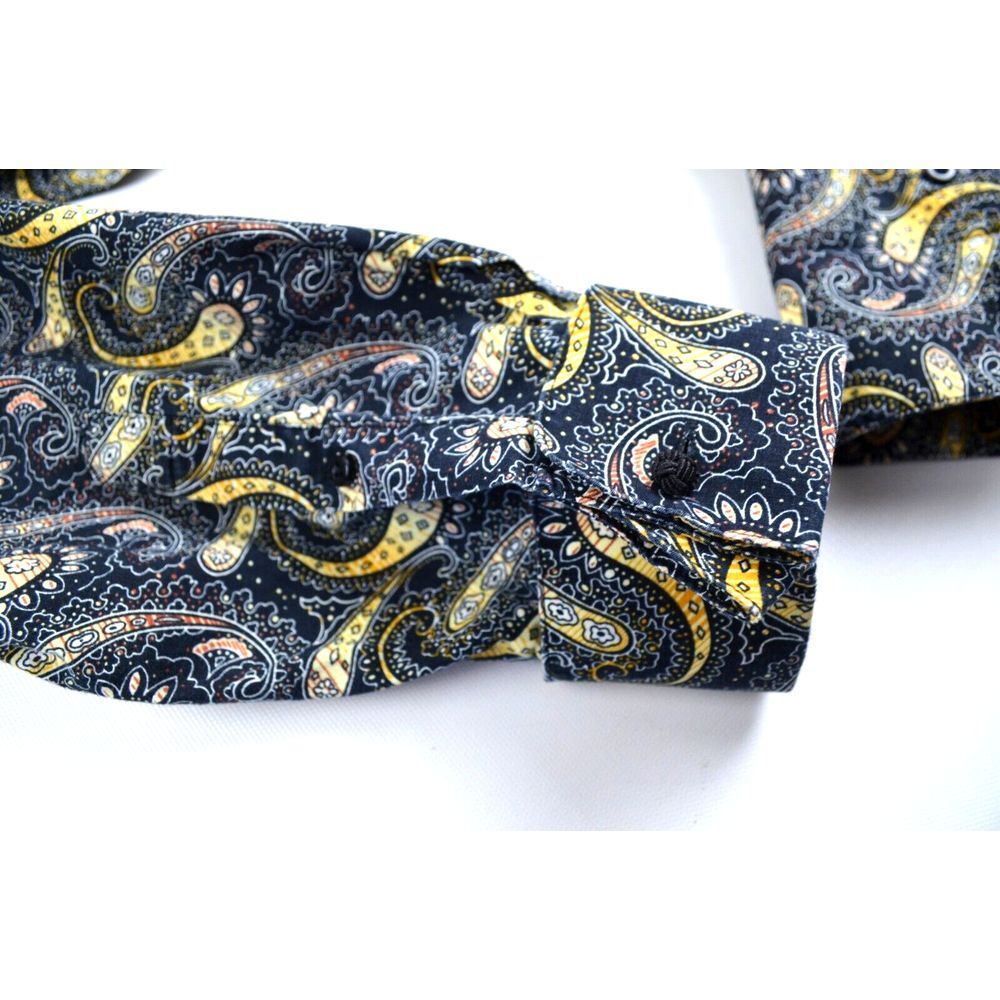 Stacy Adams Shirt Men's  17 32/33  Black Yellow Paisley Convertible French Cuffs - Picture 15 of 16
